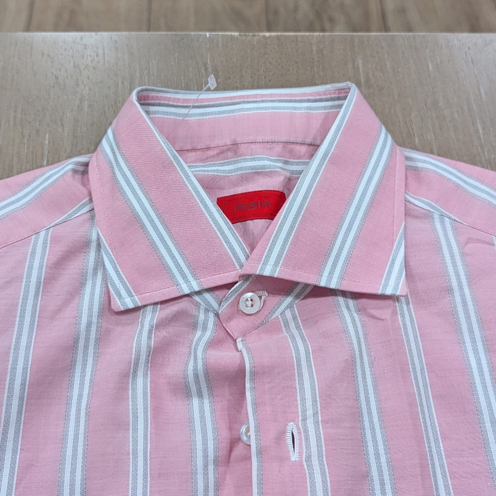 Mens Isaia Multi Striped Dress Shirt Pink/Multi 39 US 15.5 - Picture 2 of 6